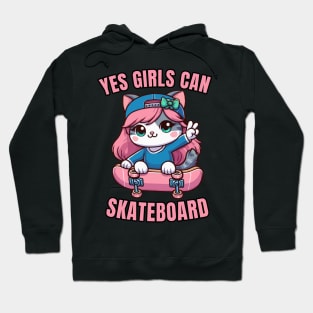 Yes Girls Can Skateboard, Skater Cat Girl Hoodie